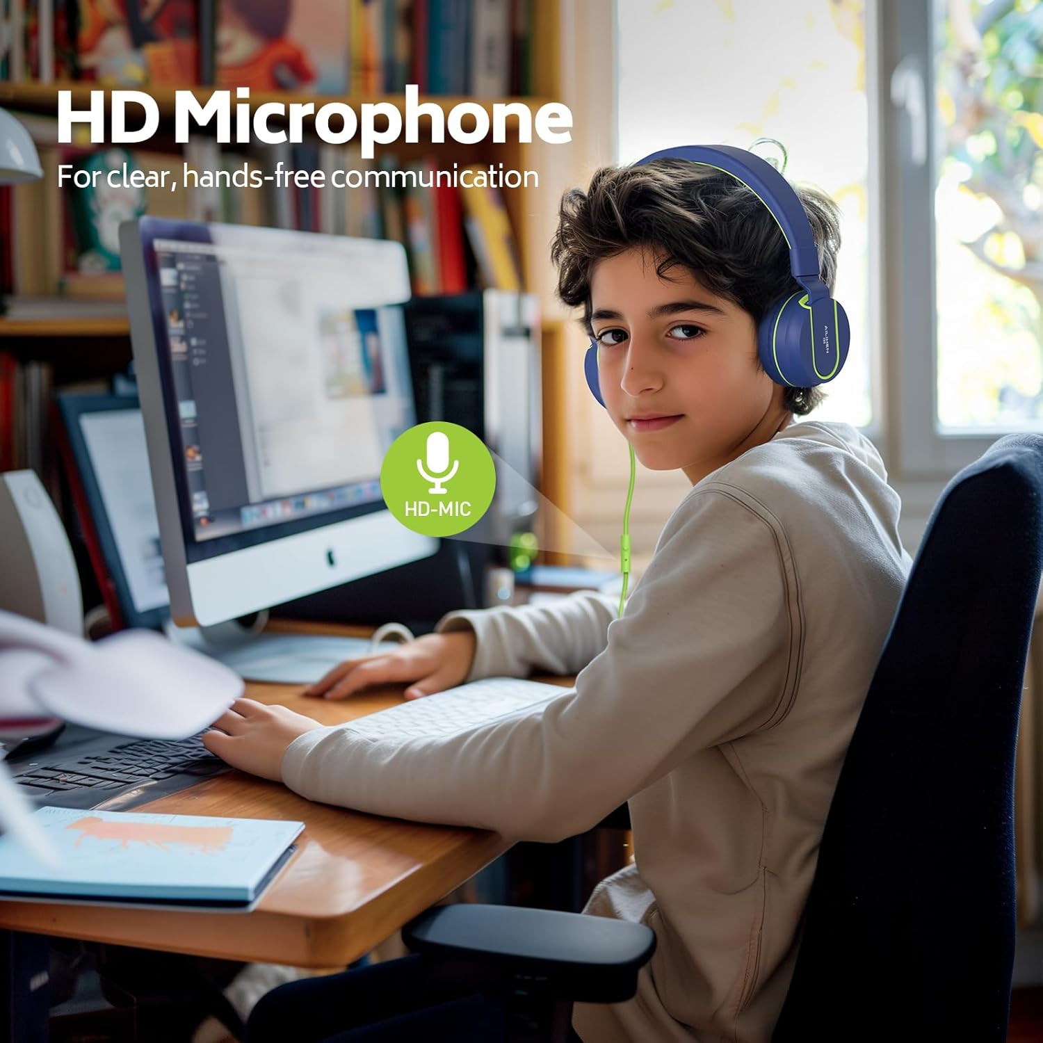Kids Headphones Bulk 10-Pack for K-12 School Classroom, On-Ear Wired Headset wit