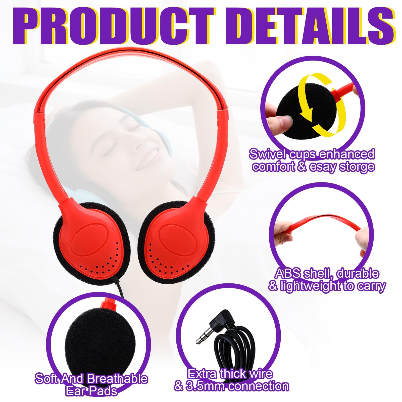 10 Pack Multicolor Bulk School Headphones 3.5mm Jack For Classroom