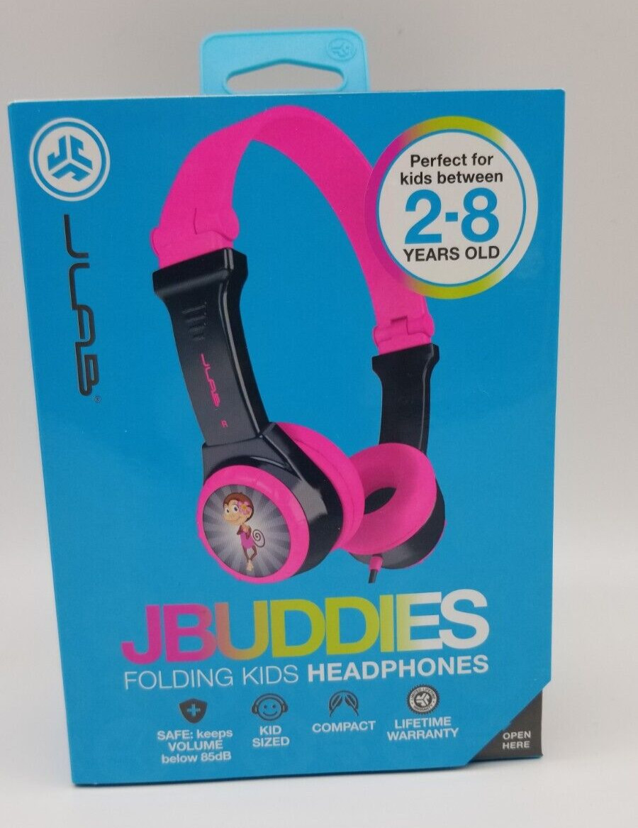 JLAB JBuddies Kids Folding On Ears Padded Volume Limiting Wired Headphones Pink