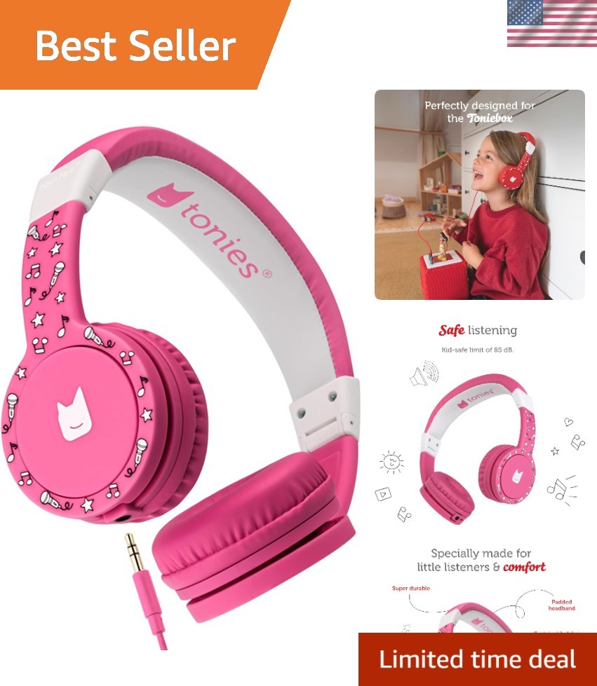 Adjustable On-Ear Headphones for Kids – Pink, Foldable, Travel-Friendly Design