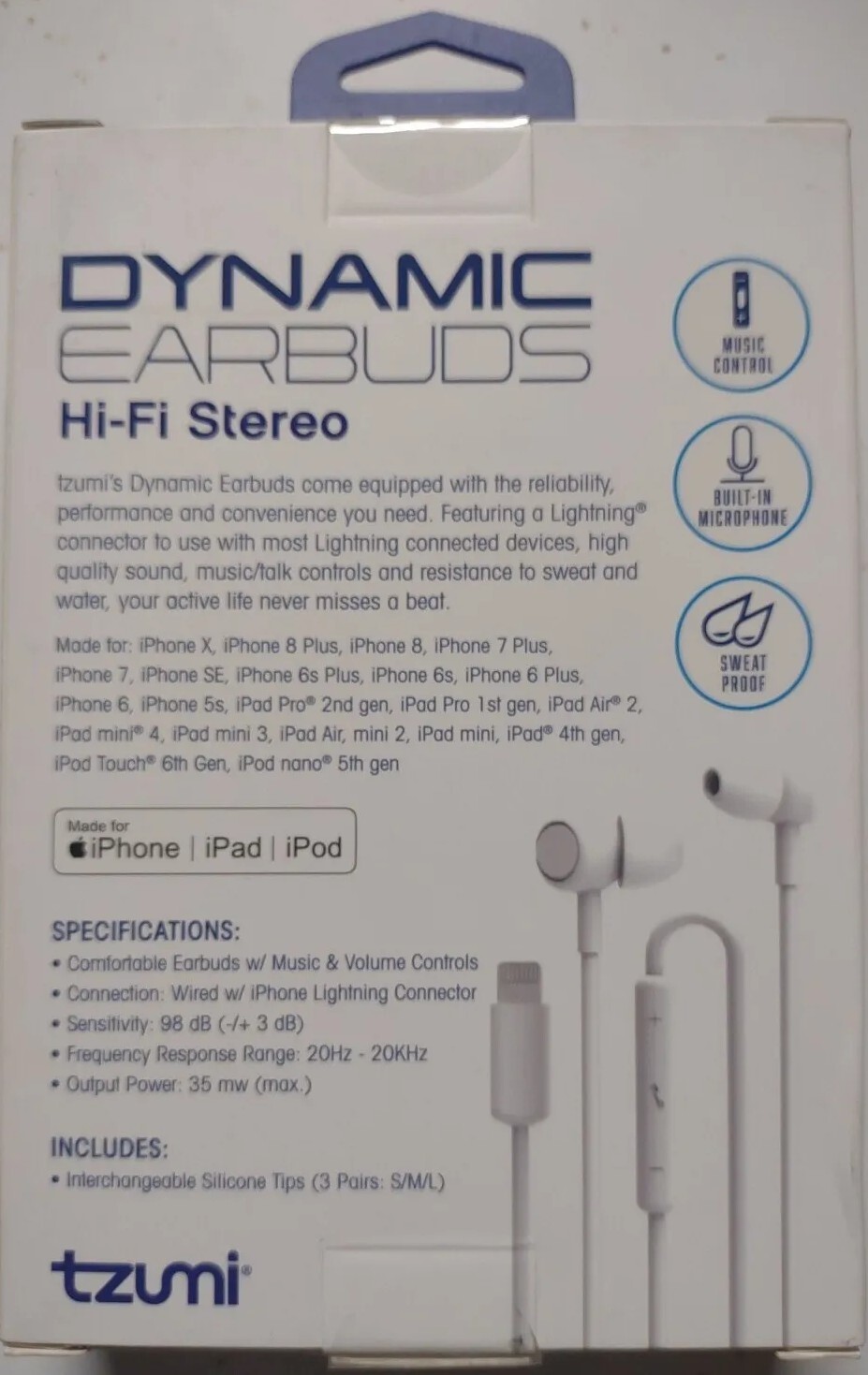 Tzumi Dynamic Hi-Fi Stereo Earbuds for Apple iPod iPad iPhone White