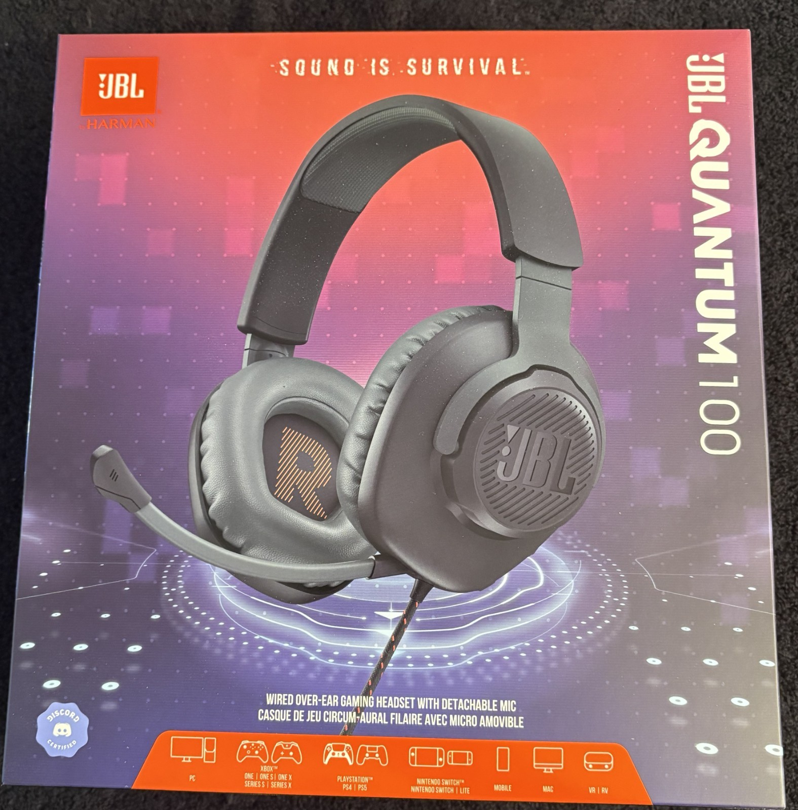 JBL Quantum 100 Wired Over-Ear Gaming Headphones – Black