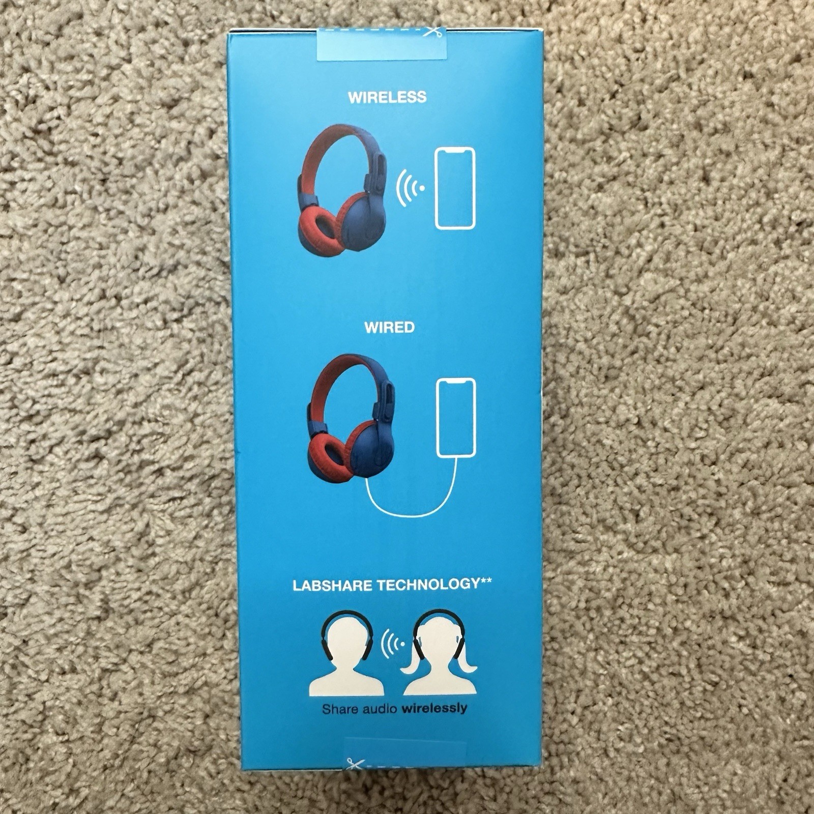 New JLab JBuddies Studio 2 Over Ear Wireless Bluetooth Kids Headphones Blue Red