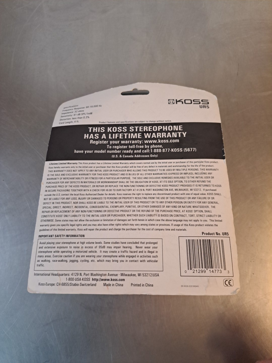 New! Vintage Koss Headphones – UR5 – Factory Sealed – Silver – Extra Cushions