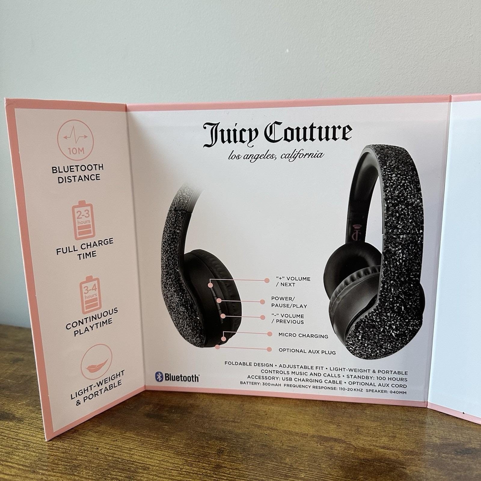 New Juicy Couture Wireless Headphones Bedazzled Gems Black Bluetooth Electronics