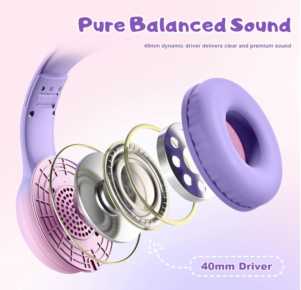 Kids USB-C Wired Over-the-Ear Headphones with Microphone, Volume Control/Limit