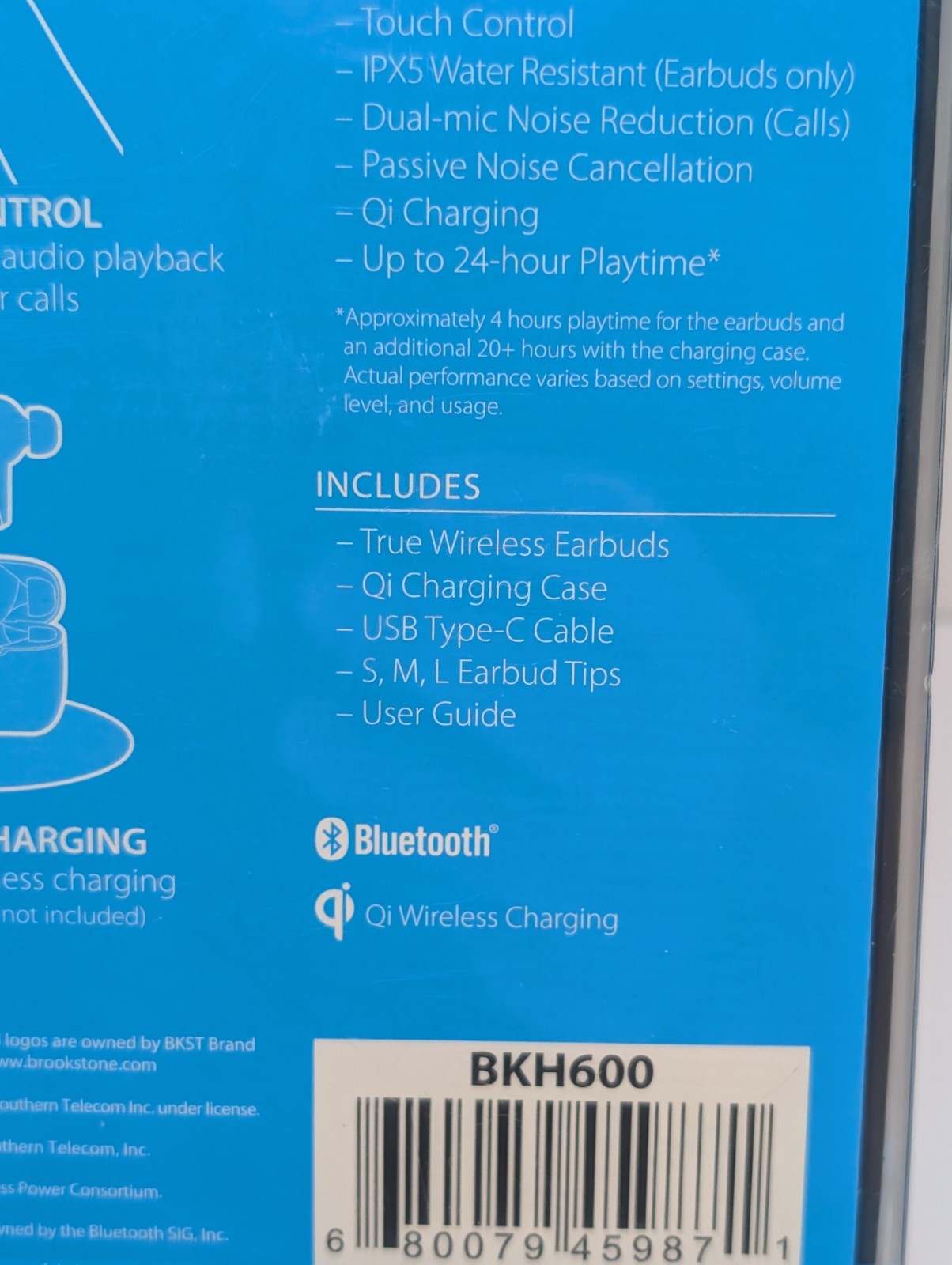 Brookstone Airphones True Wireless Earbuds With Qi Wireless Charging Case BKH600