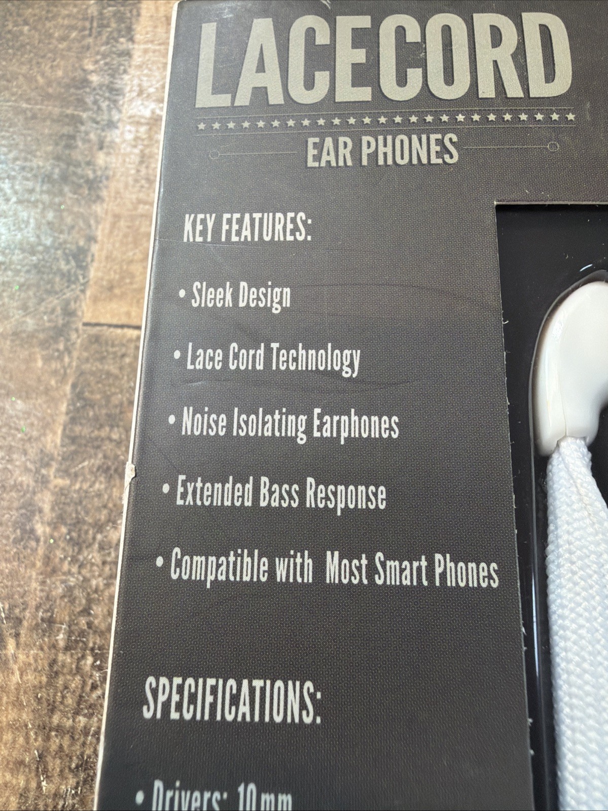 NEW iHip Lace Cord Earbuds White Tangle-Free Shoelace Style In-Ear Headphones