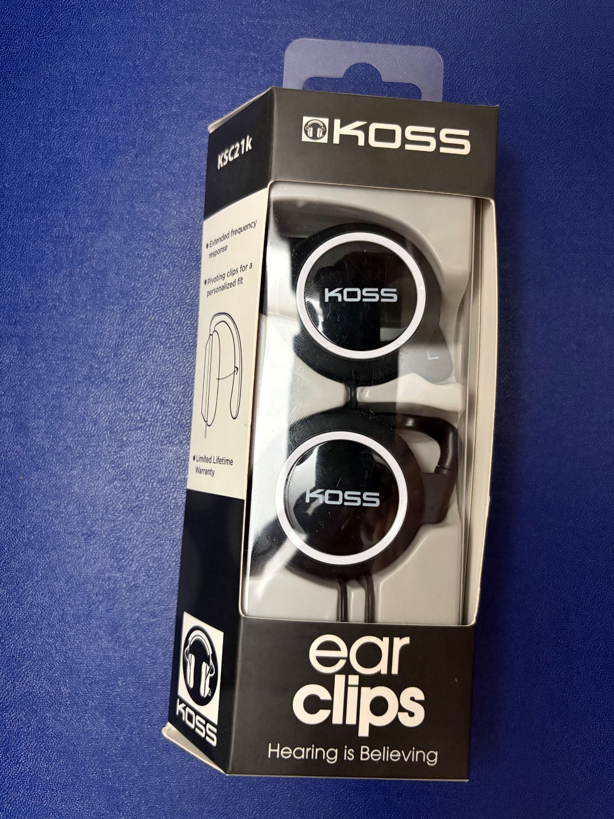 Koss KSC21K SportClip Clip-On Ear Headphones Black Ultra Light NEW IN BOX