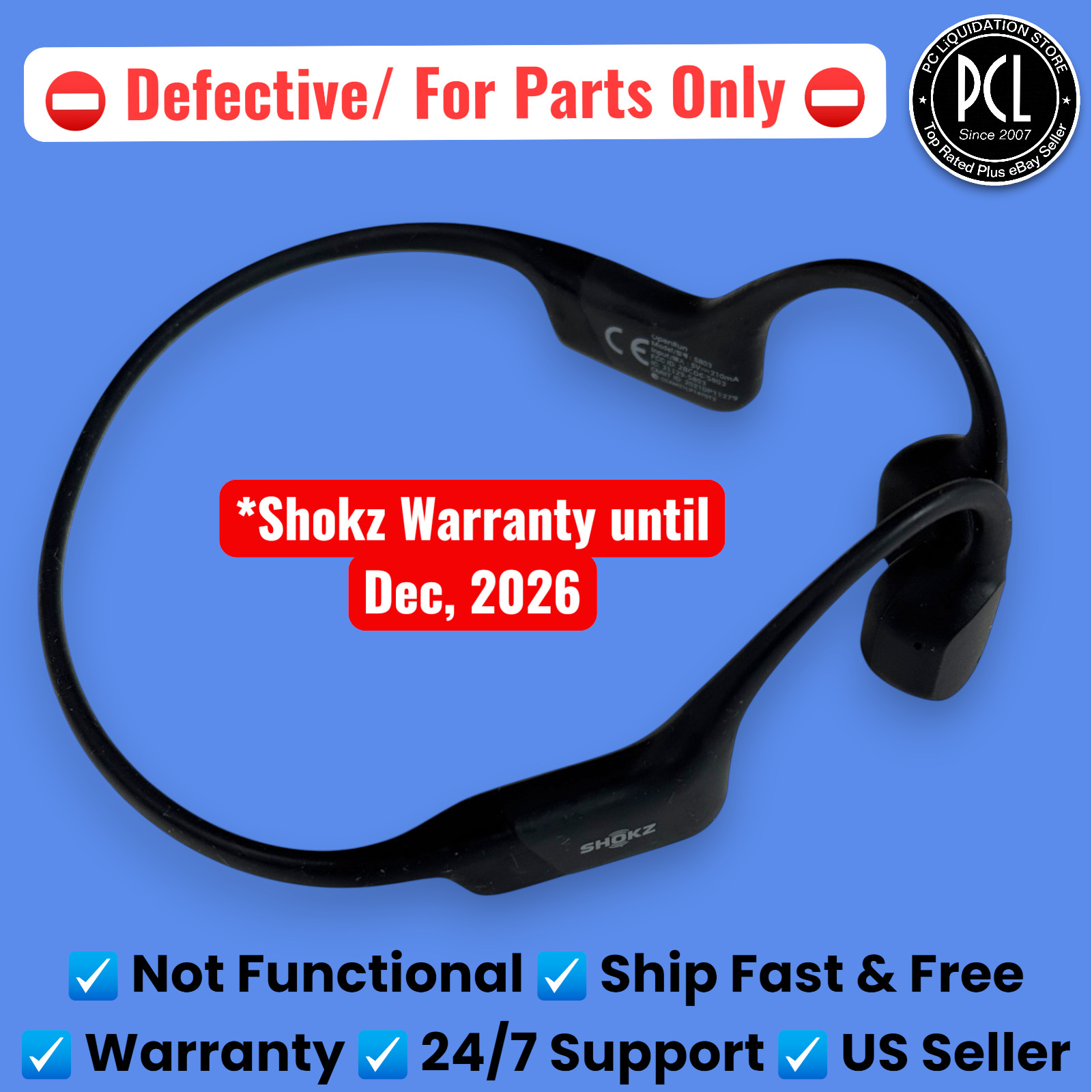 ⚠️Shokz OpenRun Headphones S803 Black 🚫For Parts Only ➽Warranty still active⚠️