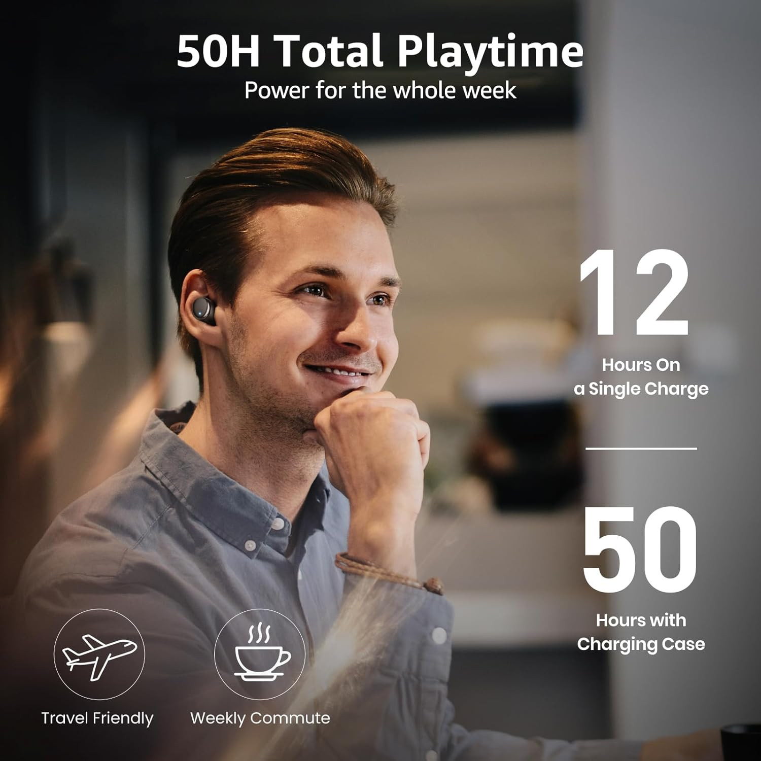 T6 Wireless Earbuds with 50H Playtime, Bluetooth 5.3, IPX8 Waterproof