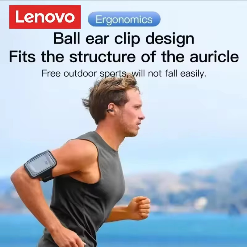 ? Lenovo Clip‑On Wireless Earphones BT5.3 Sport Travel Ear Hook – Rose Red