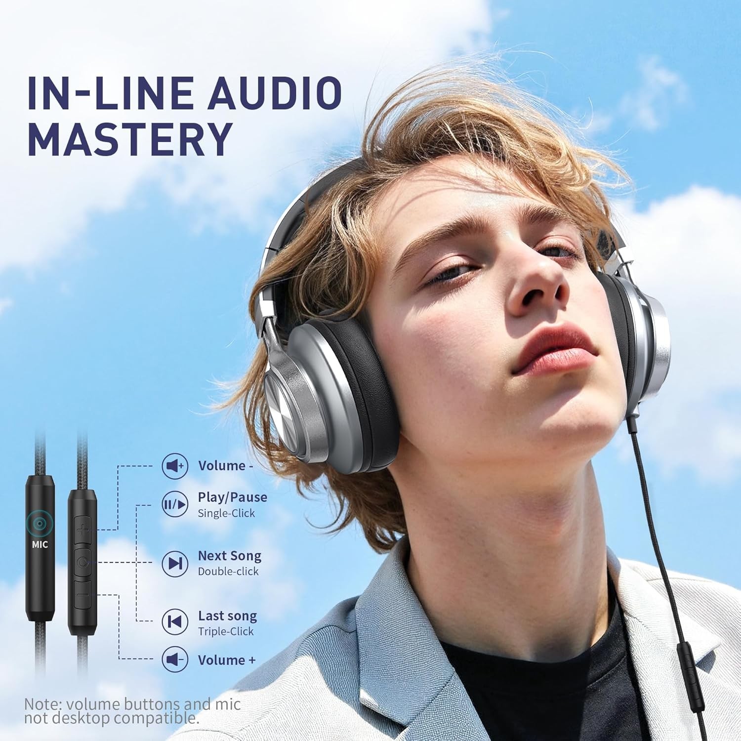 Headphones Wired with Volume Control, Over-Ear Foldable Noise Isolation Heads…