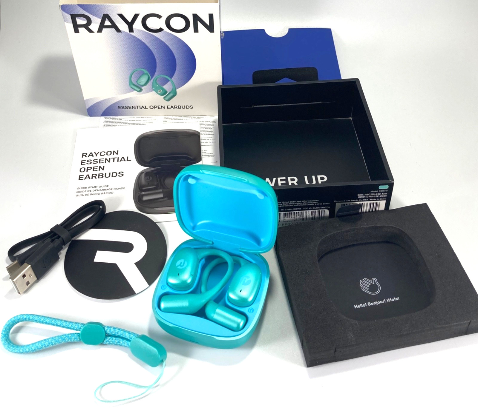 Raycon Essential Open Bluetooth Earbuds Mint Green Sky Blue RB0715-25E-MIN