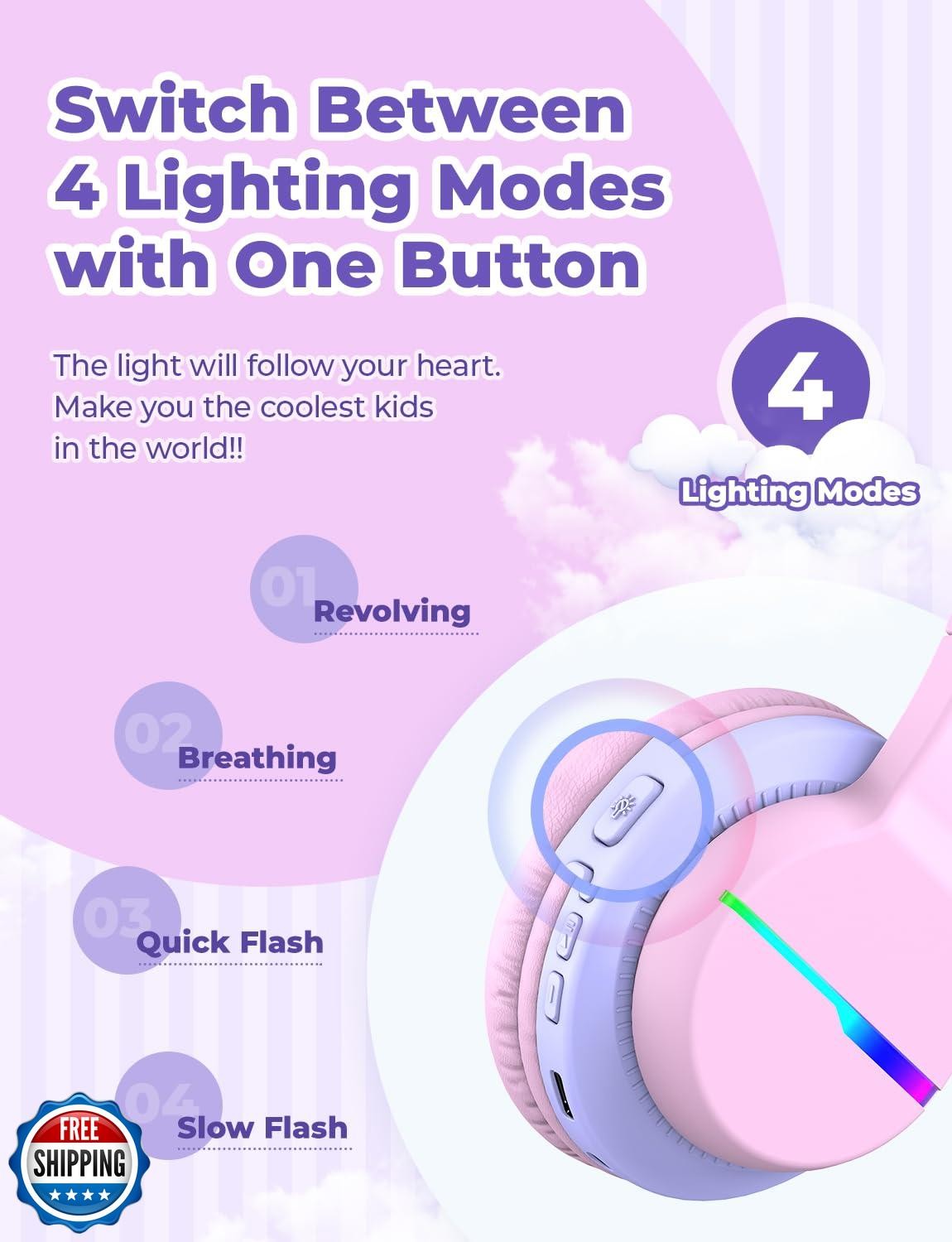 iClever BTH12 Kids Bluetooth Headphones 2 Pack,Colorful LED Lights,74/85dBA S