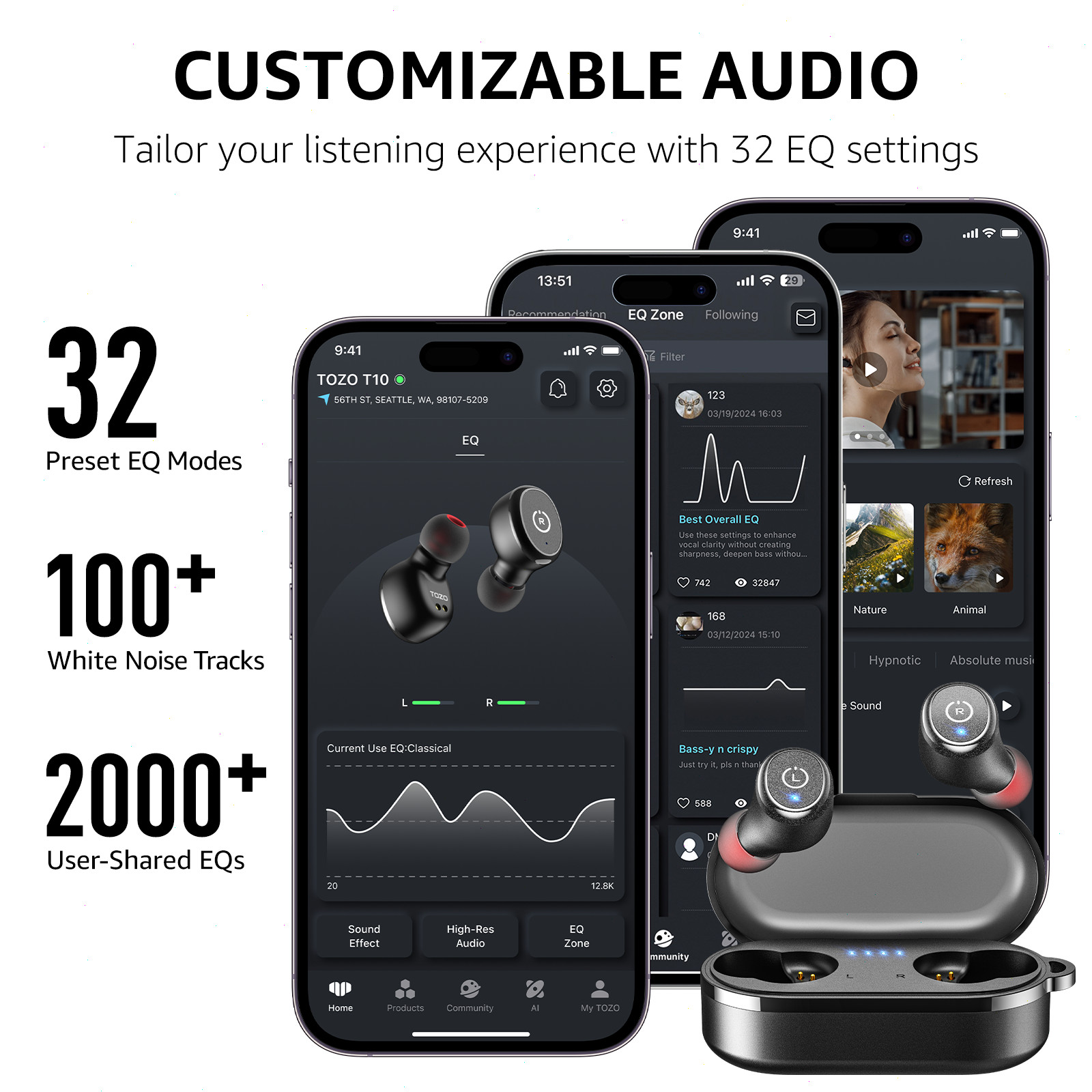 TOZO T10 Bluetooth 5.3 Wireless Earbuds IPX8 Waterproof Stereo In Ear Headphones