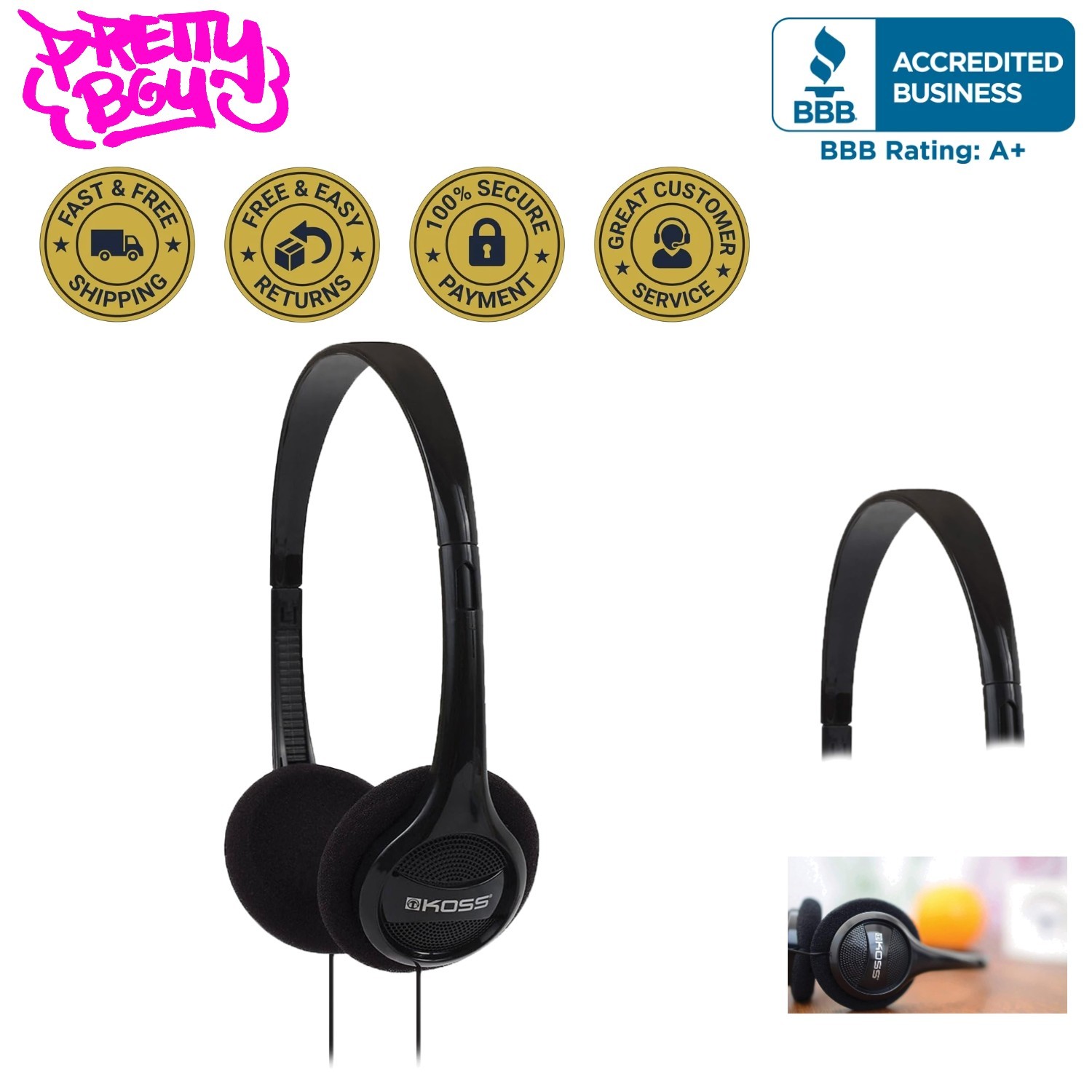 Lightweight Black On-Ear Headphones with Retractable Cable for Music Lovers