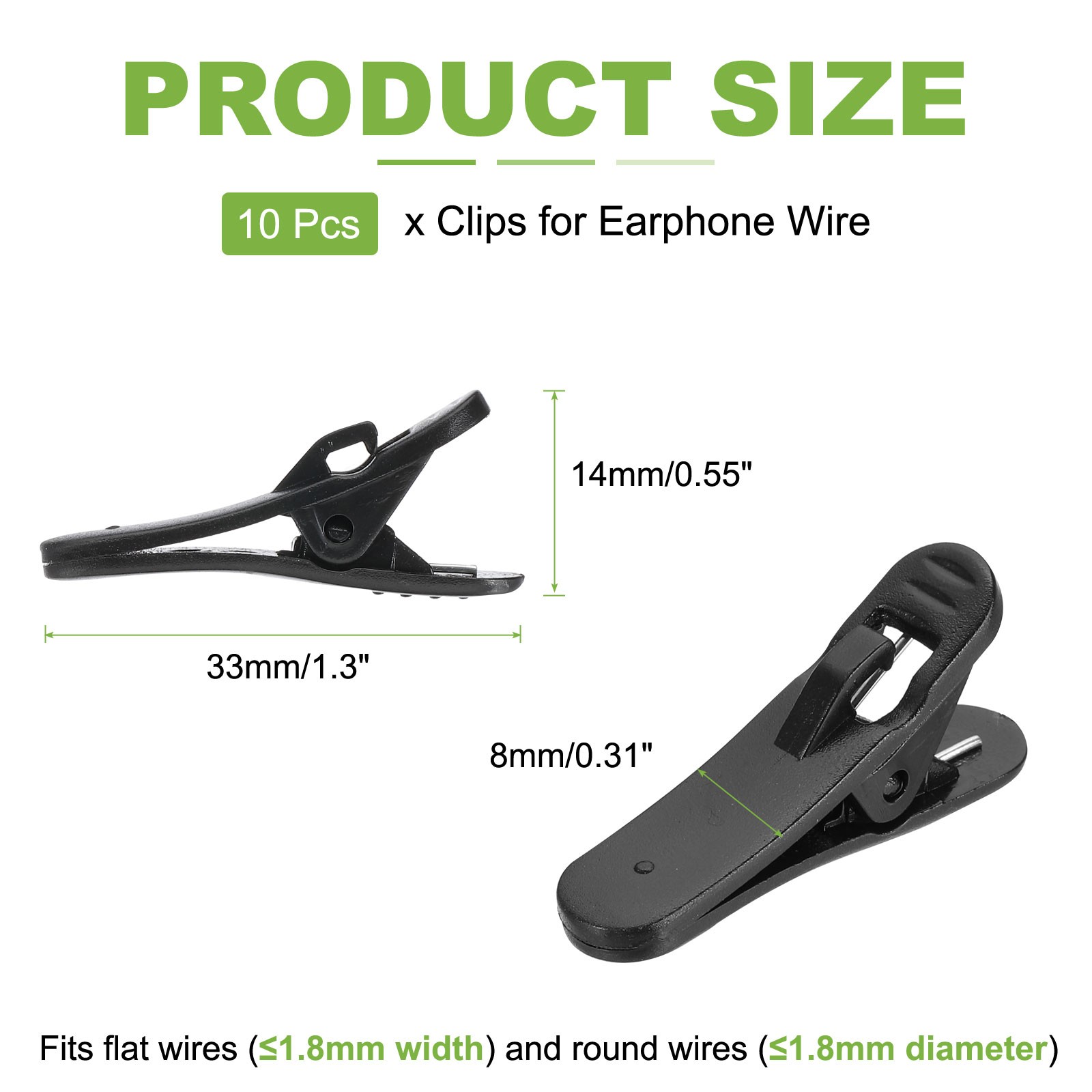 Pack of 10 Headphone Wire Clip 1.3″x0.31″x0.55″ Black
