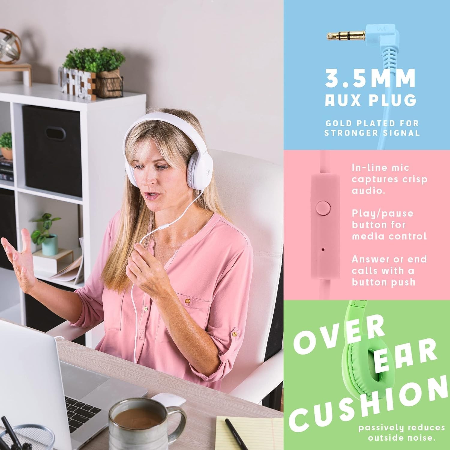 Classroom Headphones-Bulk 10-Pack, with Microphone Student On Ear Comfy Swive…