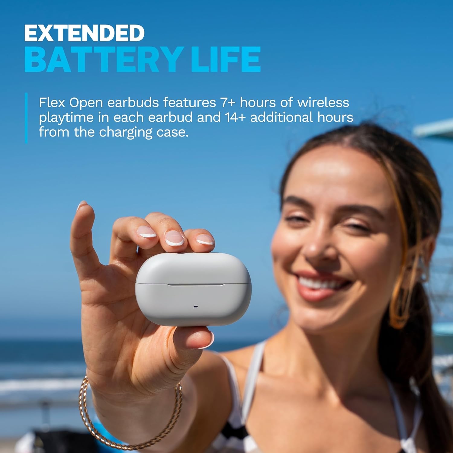 JLab Flex Open Earbuds Wireless Clip-On Cuff Cloud White