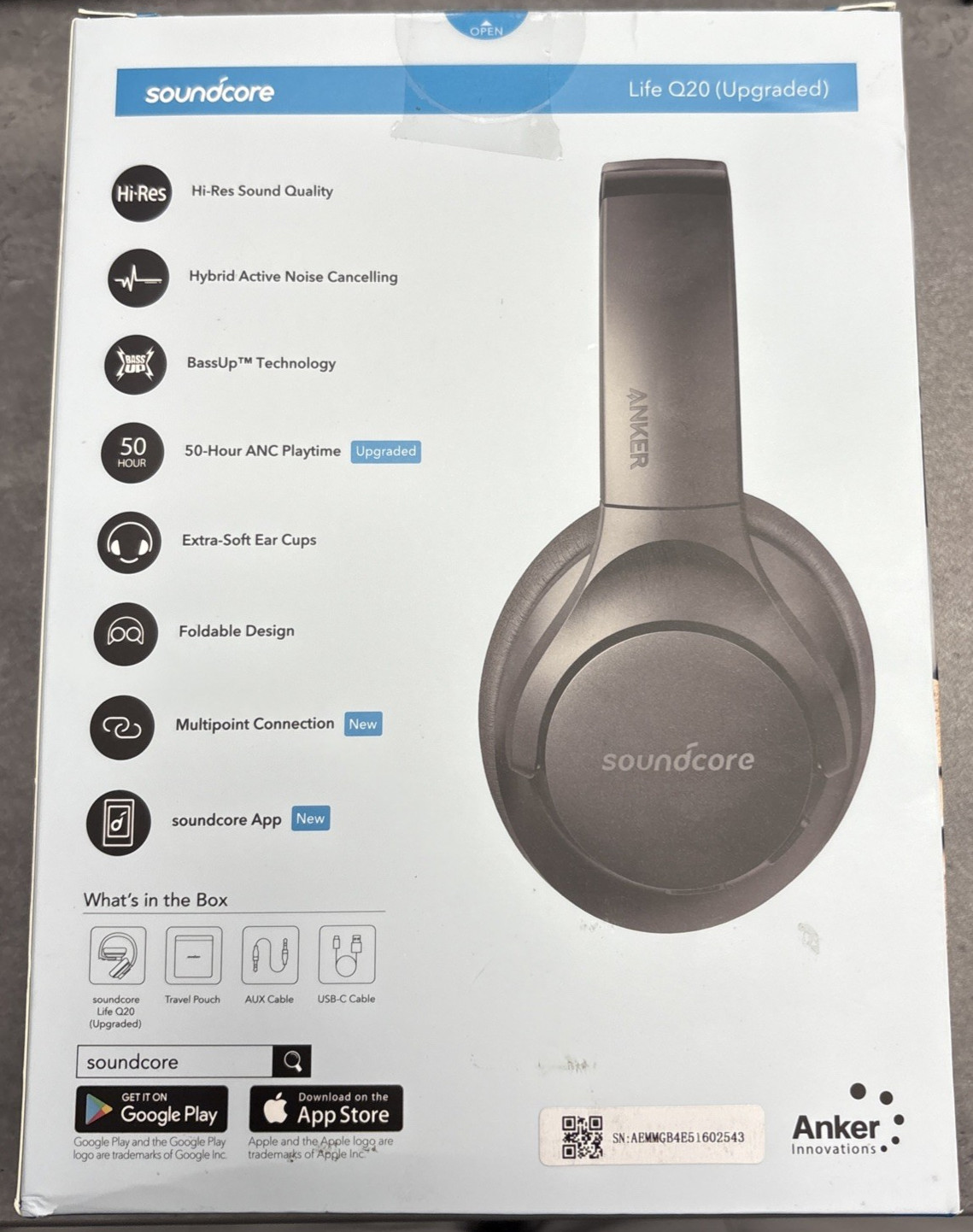 Anker Soundcore Life Q20 Over the Ear Wireless Headphones – Black