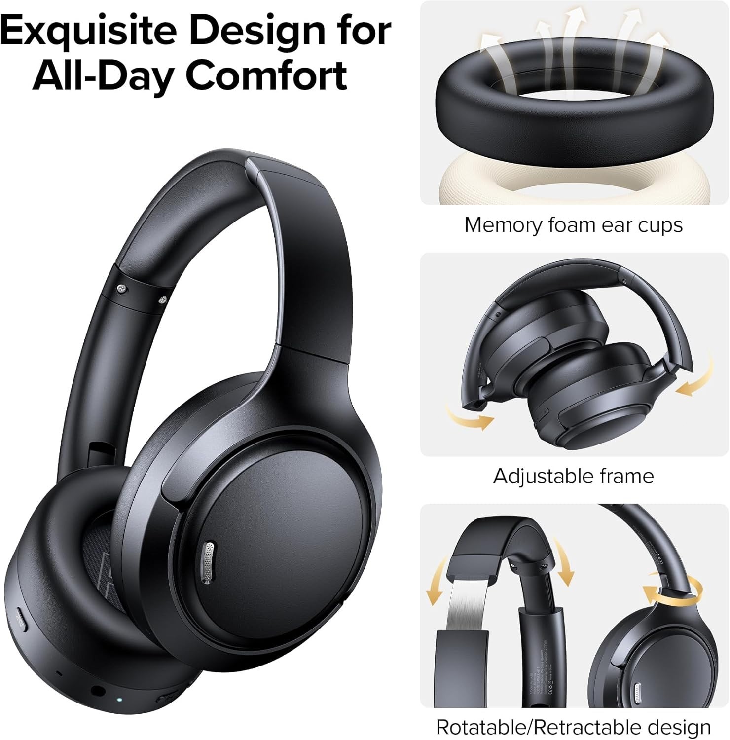Bluetooth 6.0 Hybrid ANC Headphones 120H Playtime Hi-Res Wireless Over Ear Mic