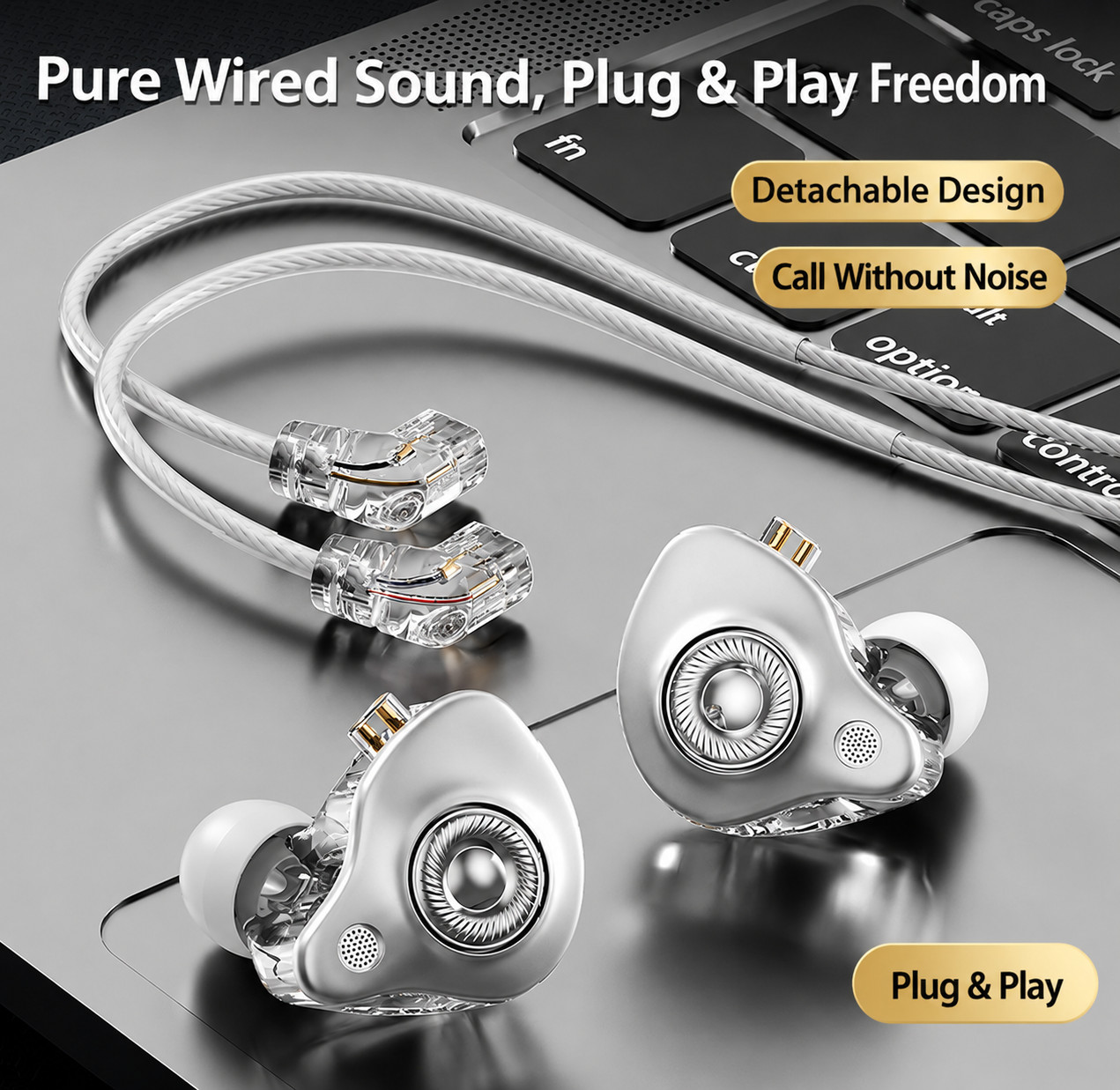 HiFi Detachable Wired IEM Earbuds w/Mic Stereo Noise Isolating USB-C 3.5mm AUX