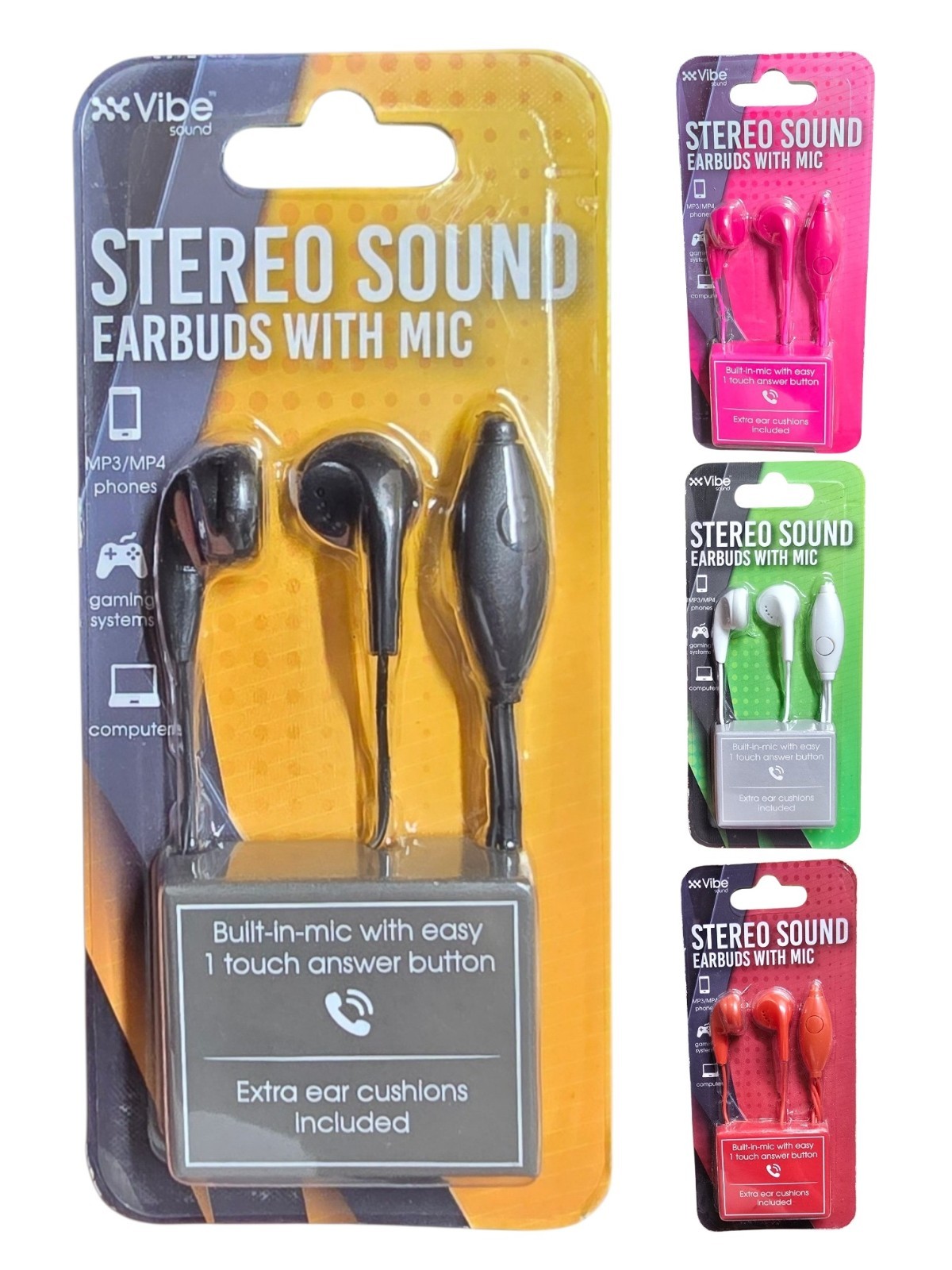 Choose Your Color Vibe Sound Stereo Earbuds With Mic 3.5mm Wired Headphones