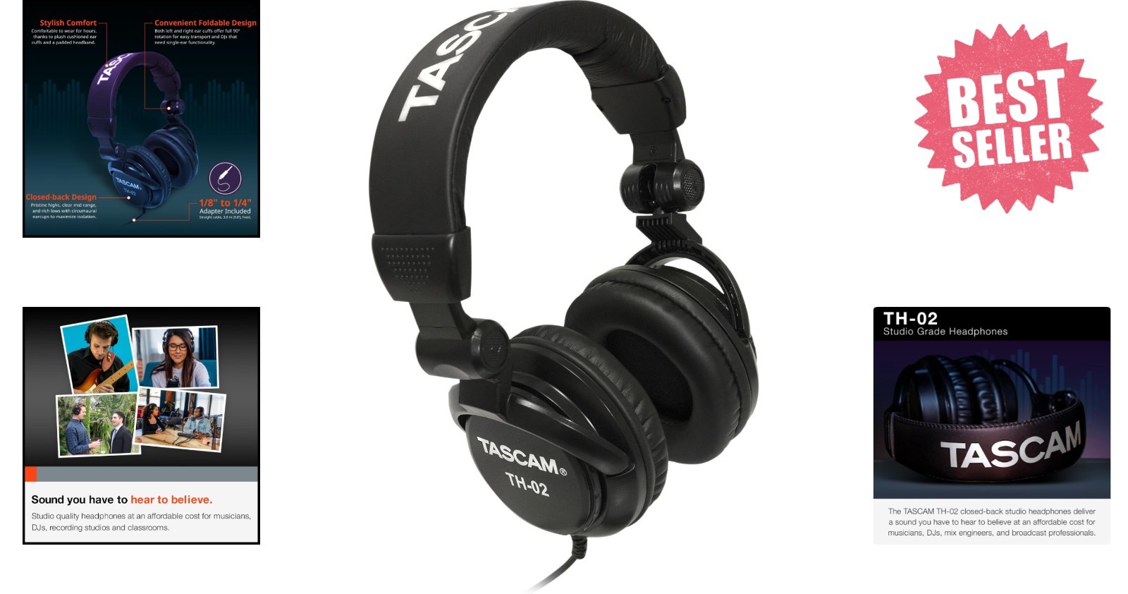 Closed-Back Dynamic Headphones with 1/4 Inch Adapter – Perfect for Music Lovers
