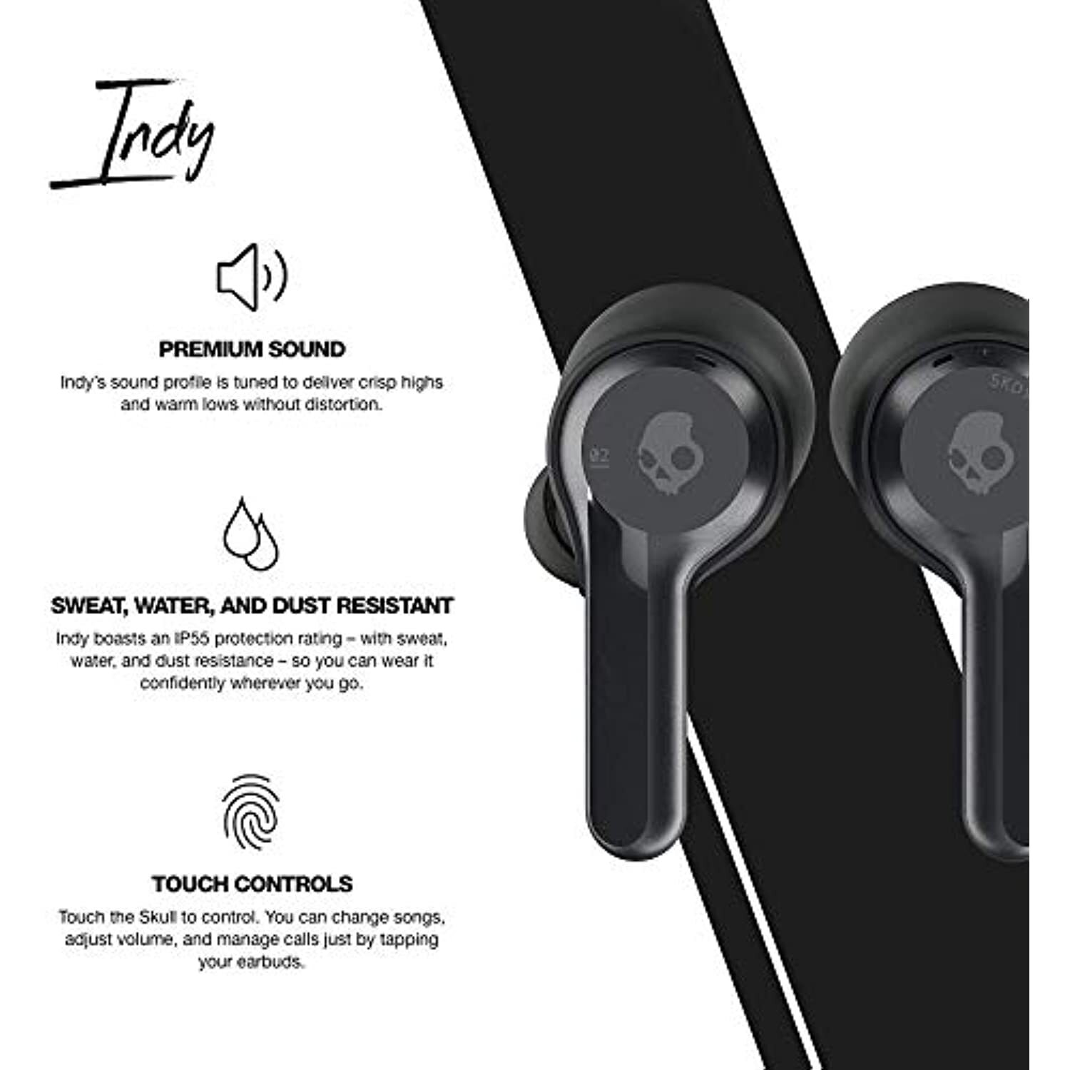 Skullcandy Indy True Wireless in-Ear Earbud – Black – (Cable Included)