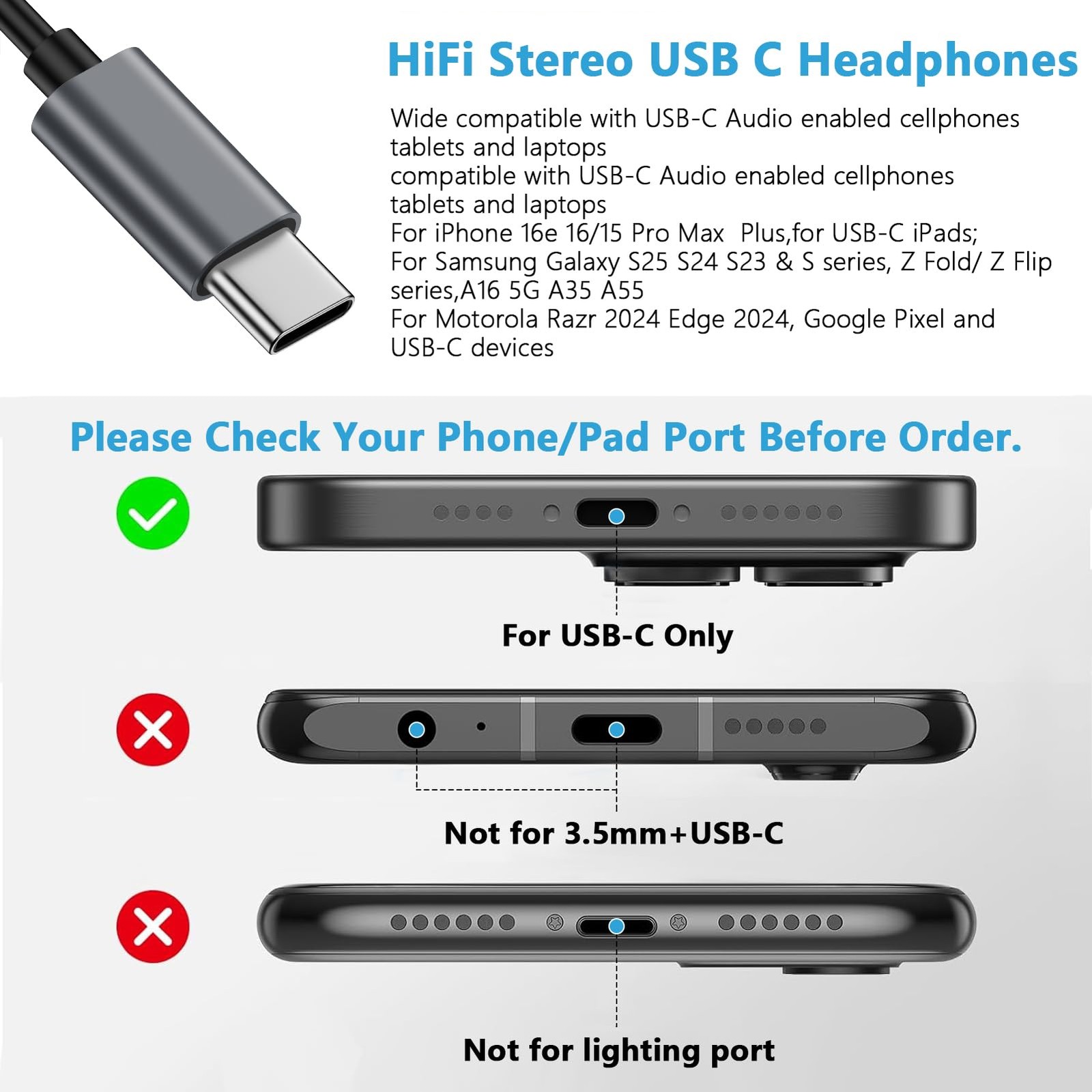 Samsung Earbuds USB C Wired Headphones for Galaxy A17 A16 5G Black