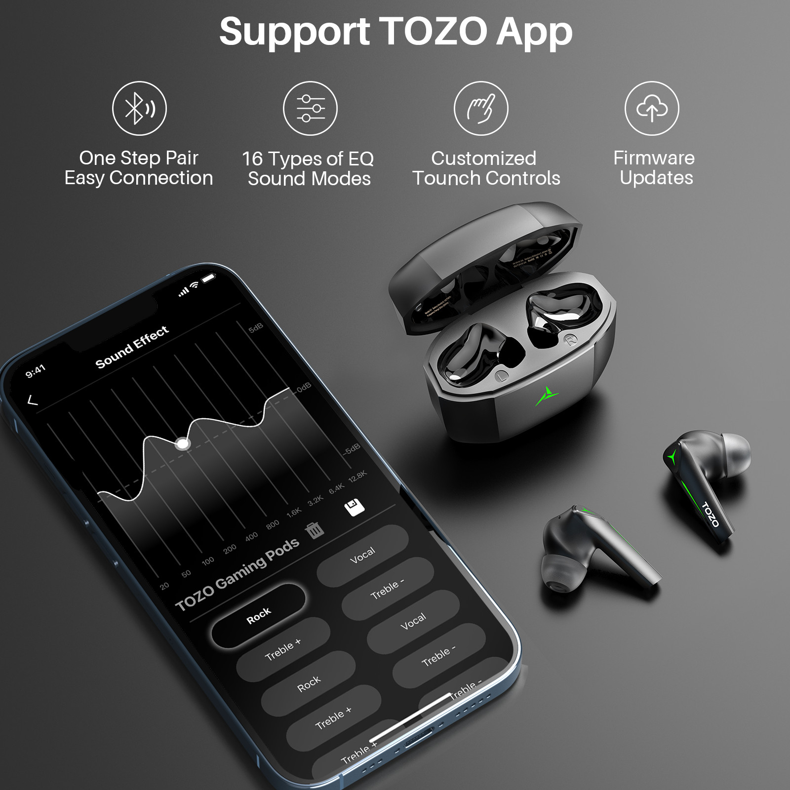 TOZO G1S In-Ear Earbuds Bluetooth 5.3 Wireless Gaming Headset with Microphone
