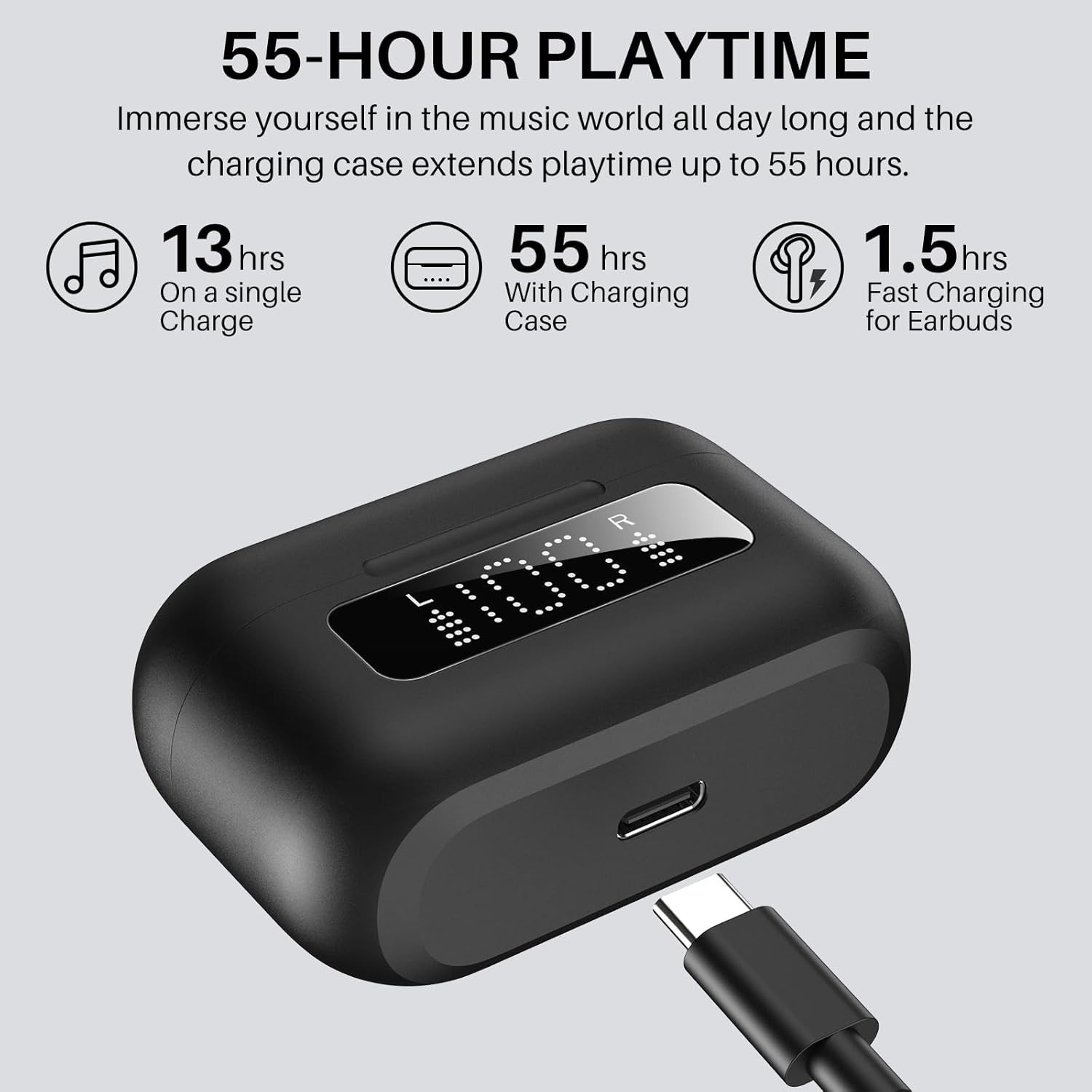 TOZO NC3 Hybrid Active Noise Cancelling Wireless Earbuds with Mics AI Clear Call