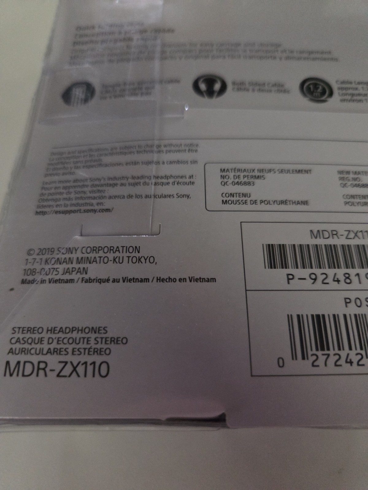 Sony MDRZX110 Monitor Black Headphones L Shaped Jack Stereo Mini Plug