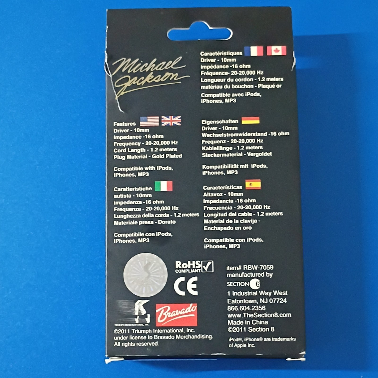 Michael Jackson High Performance In-Ear Buds 10mm Gold Plated 3.5mm 1.2m