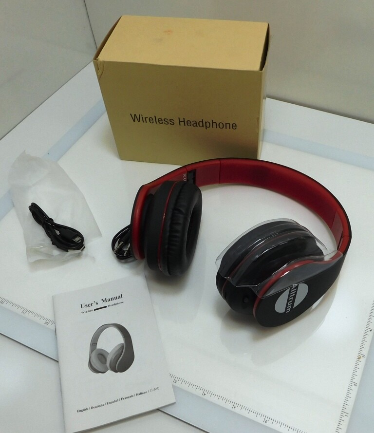 Alltrum Wireless Bluetooth / FM Stereo Radio Over-Ear Headphones Red and Black