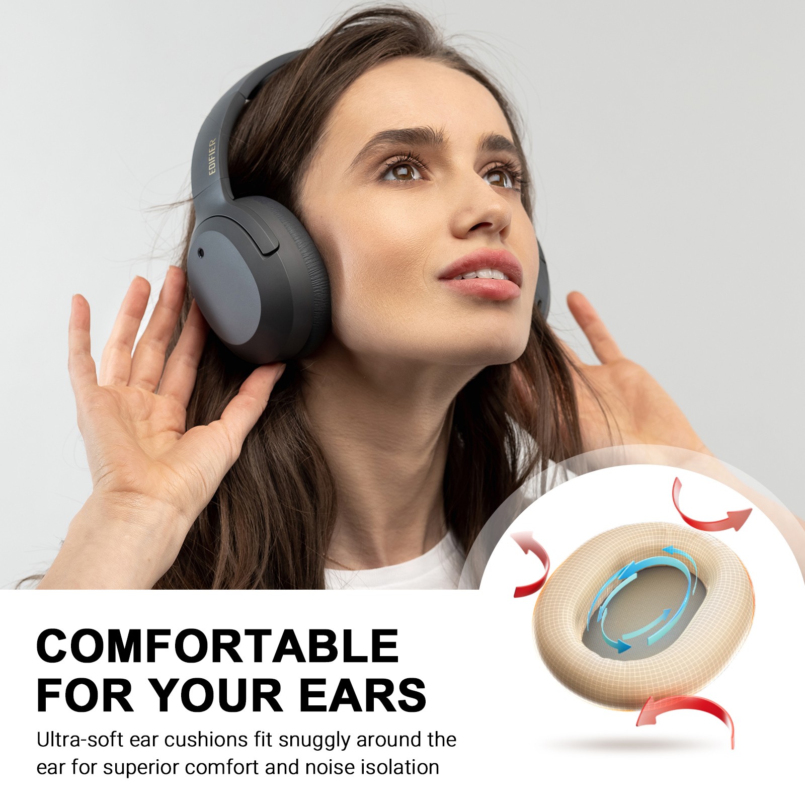Edifier W820NB Plus Wireless Bluetooth Headphones Active Noise Cancelling – Grey
