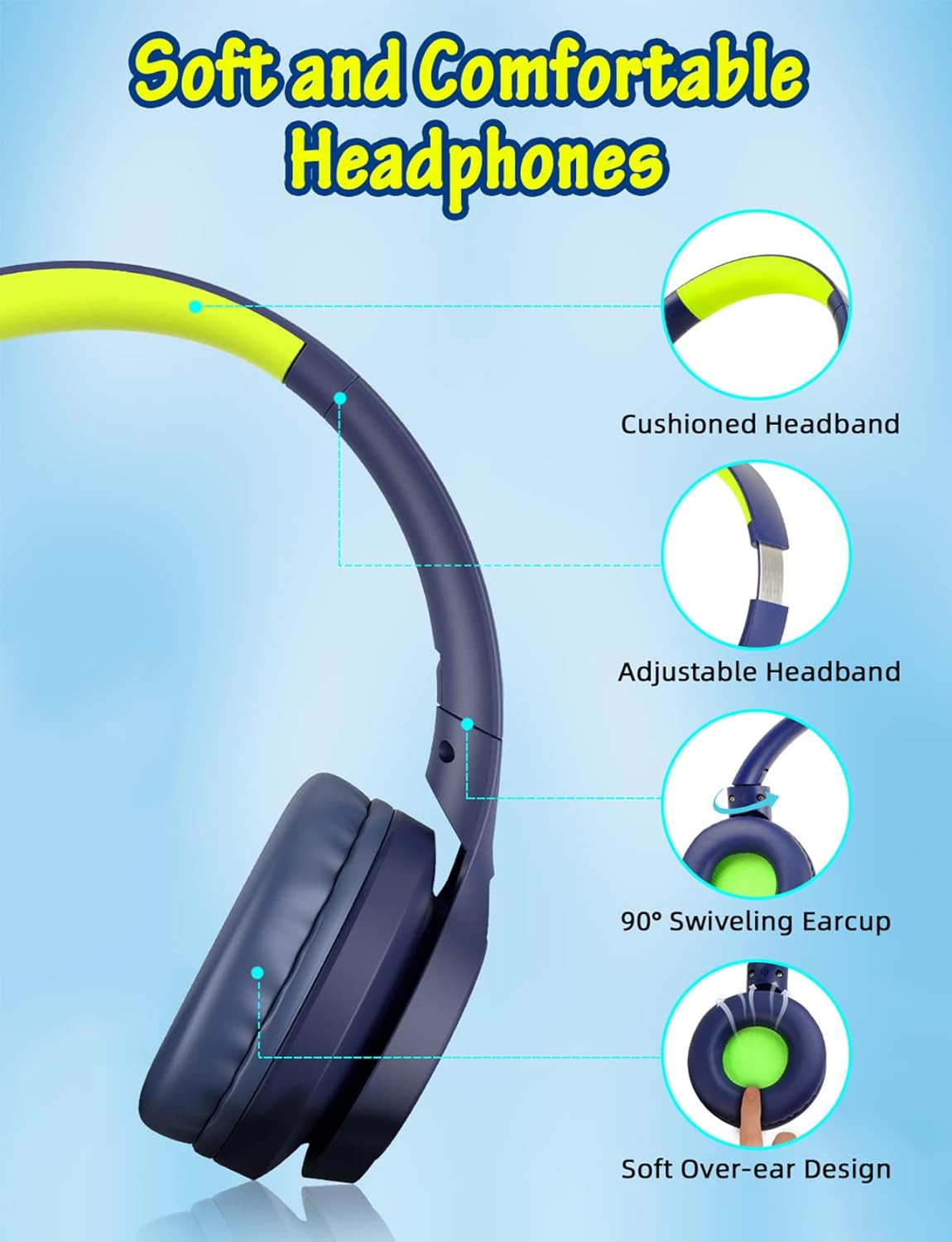 Kids Headphones with Cord , Wired over Ear Headsets with Microphone Limited Volu