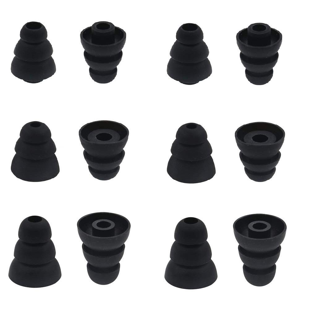 6 Pairs Replacement Triple Flange Conical Ear Tips Earbuds Eartips Silicone Buds