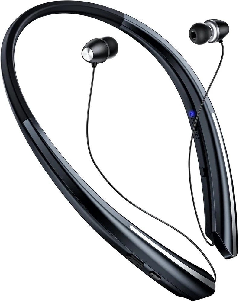 Retractable Neckband Bluetooth Headphones, Wireless Stereo Earbuds with BLACK