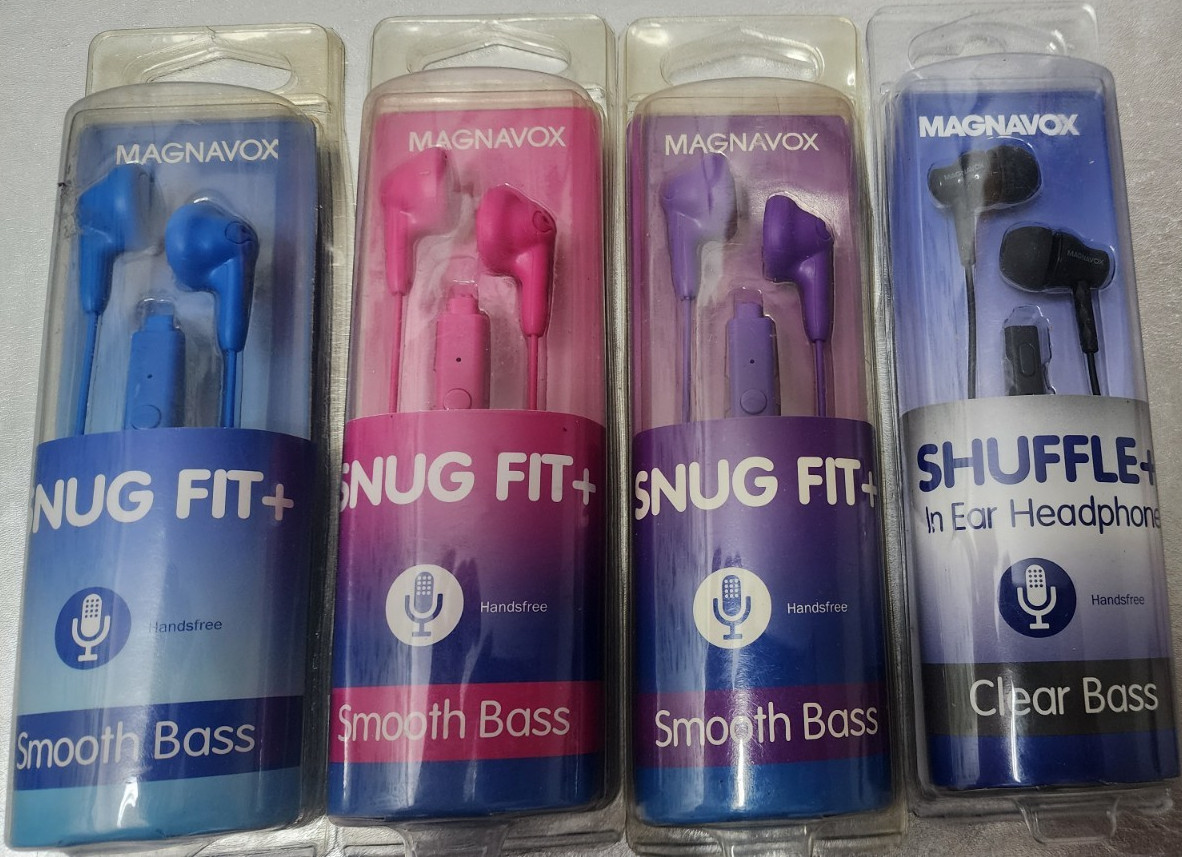 Magnavox Snug Fit+ & Shuffle+ In-Ear Earbuds Smooth Bass Assorted Colors