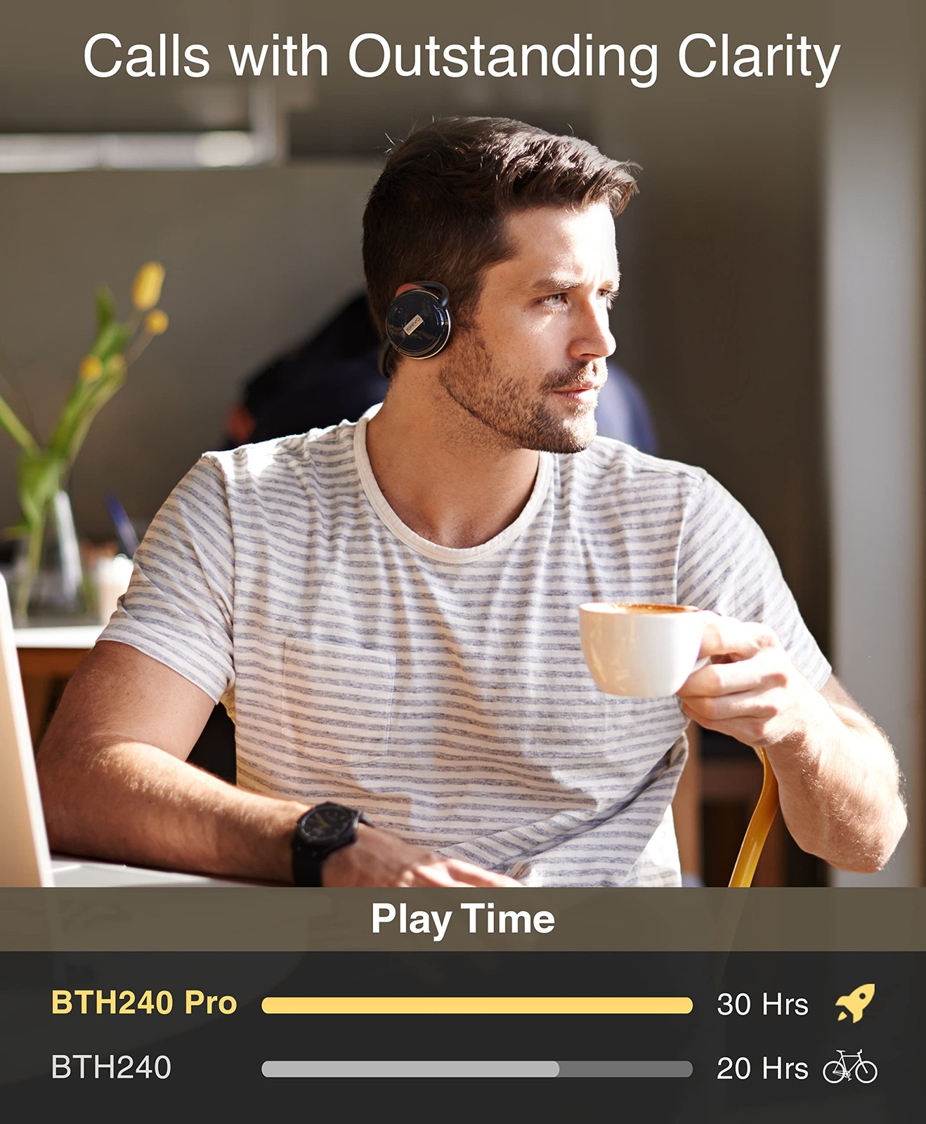 BTH240 PRO Bluetooth Wireless Headphones (On-Ear, HiFi Stereo Music, 30 Hours Pl