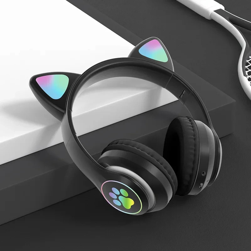 Cat Ear Bluetooth Wireless Headphone LED Mic Stereo Headset Kids Girls RGB Gift