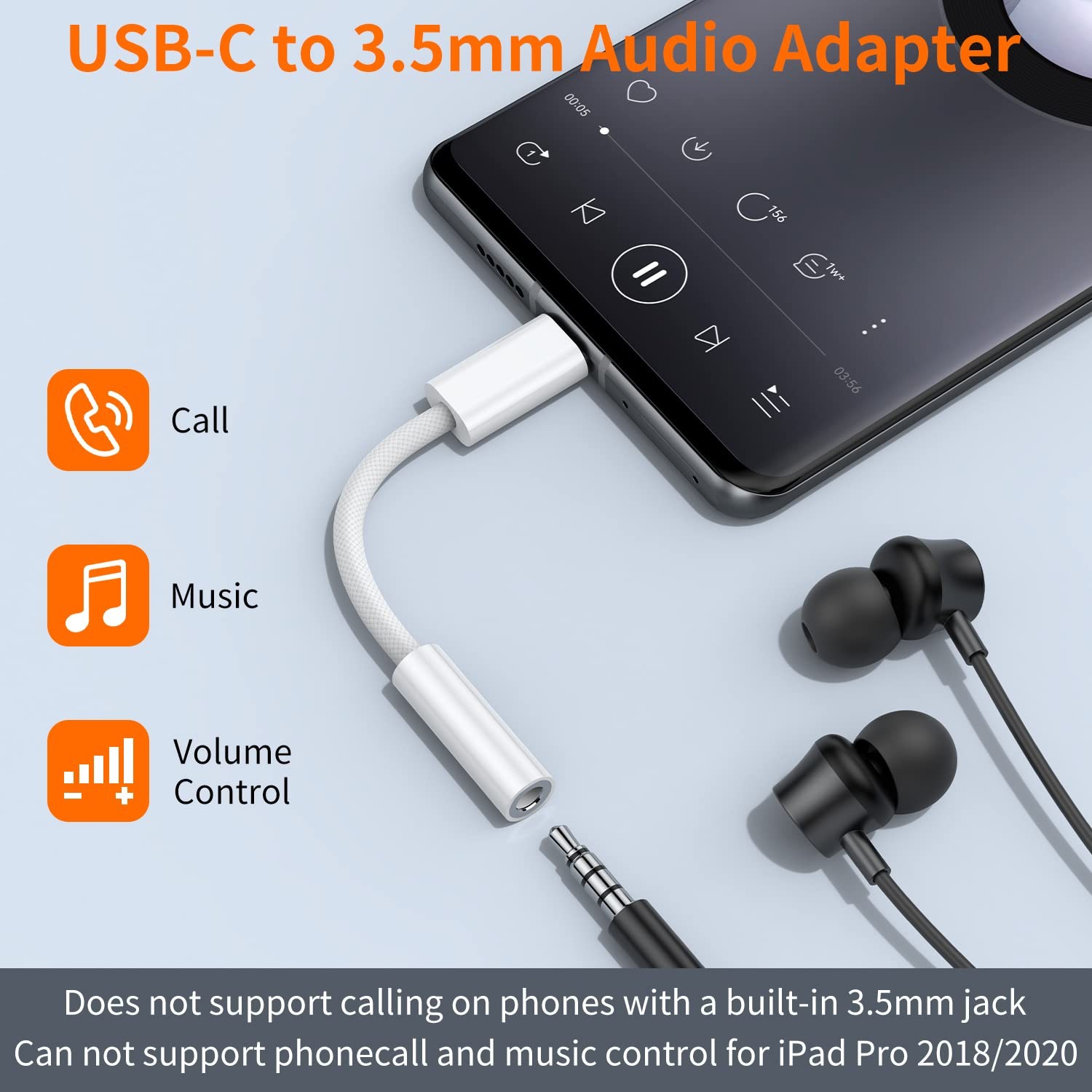 JXMOX USB Type C to 3.5mm Female Headphone Jack Adapter (2-Pack), USB C to Aux A
