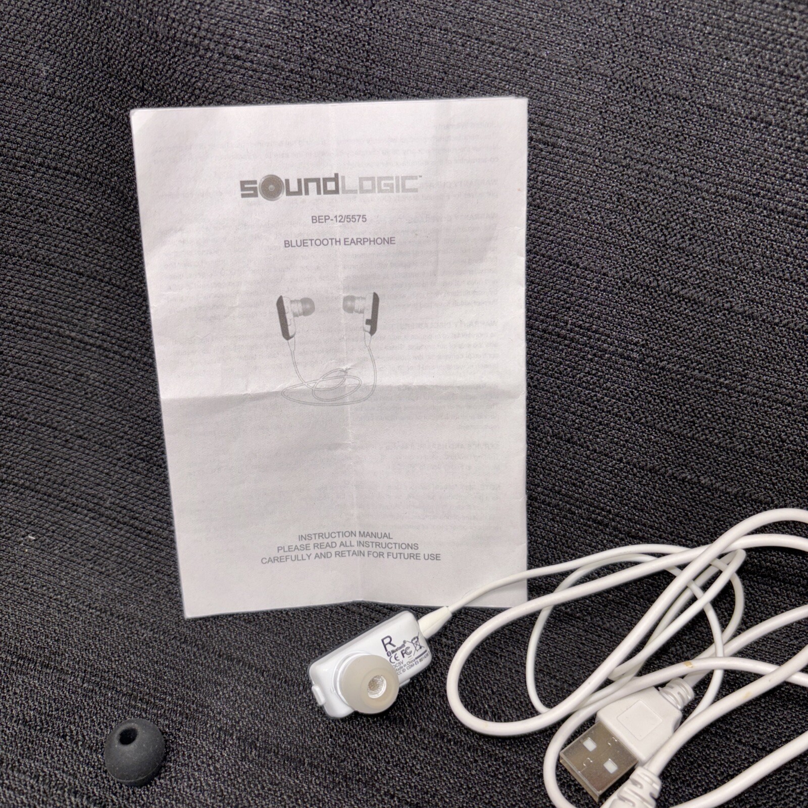 Sound Logic Bluetooth Earphone Earbuds BEP-12/5575 SoundLogic w/ Cable & Manual