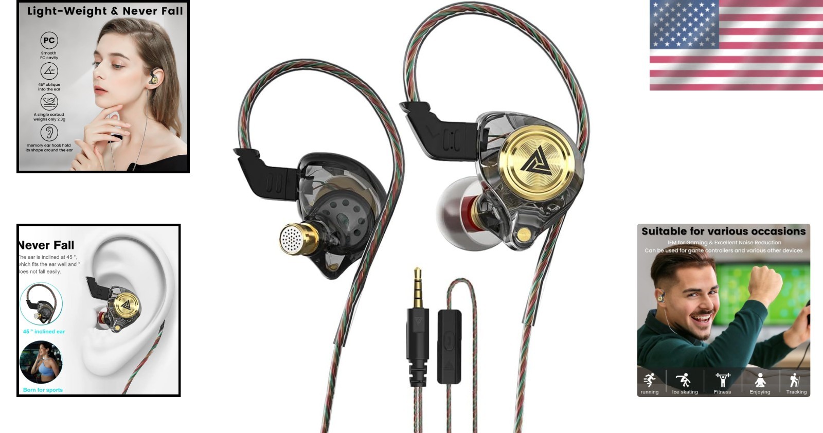 AK3FILE In-Ear Monitors with 10mm Driver for Gaming & Music Lovers