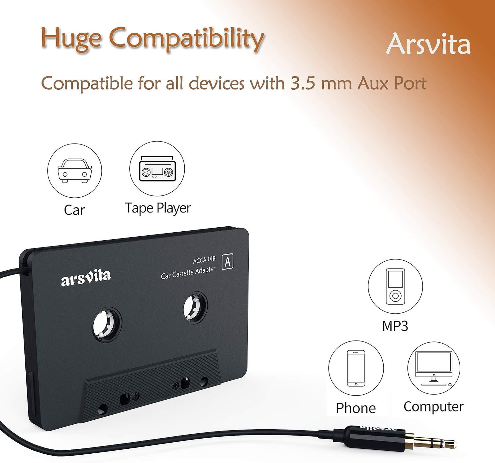 Car Audio Cassette Adapter and Type C to 3.5mm Headphone Jack Adapter for Google