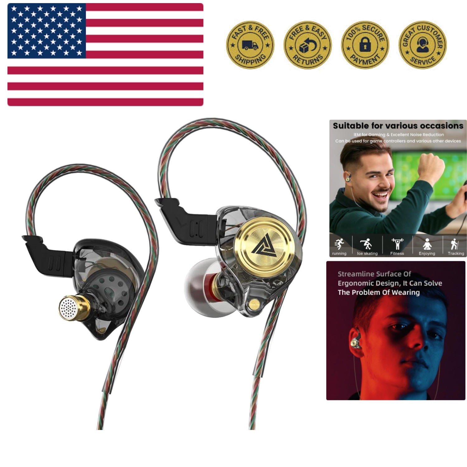 Wired Gaming Earbuds, Ak3file in Ear Monitors, Deep Bass Sound Wired Earbuds,…