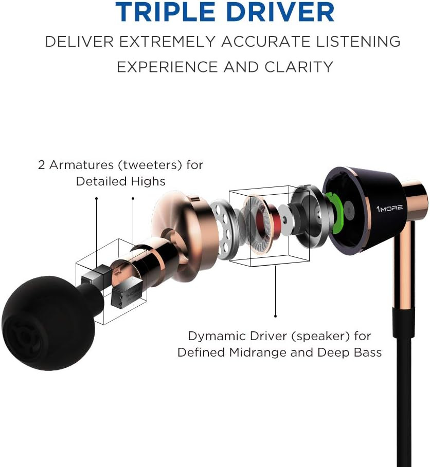 1MORE Triple Driver In-Ear Earphones Hi-Res Headphones with High Resolution, Bas