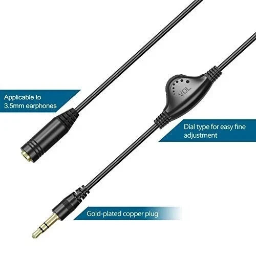 Inline Volume Sound Control Adapter Cable Aux Extension For 3.5MM Headphone